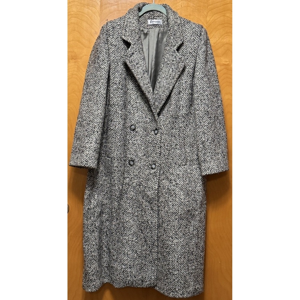 Vtg. Forecaster of Boston Wool Blend Herringbone Double Breasted Trench Coat 8